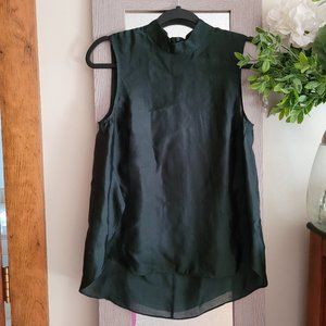 Theory Mock Neck Sleeveless Silk Tank, Size XS, Green